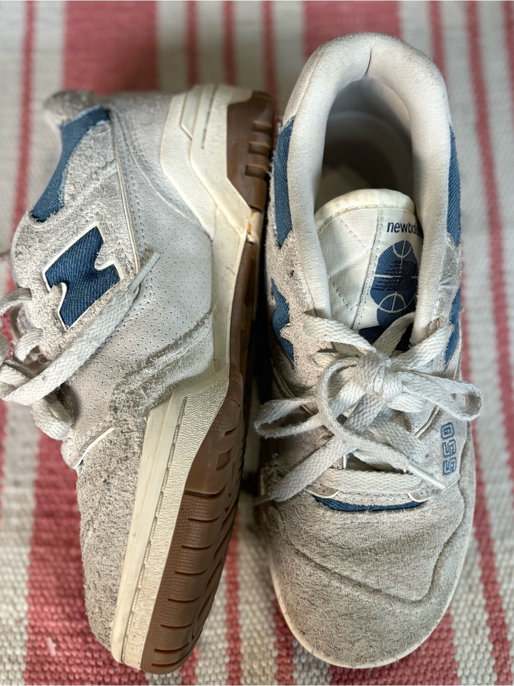 Women New Balance 550 White and Blue Suede Sneakers size 6.5